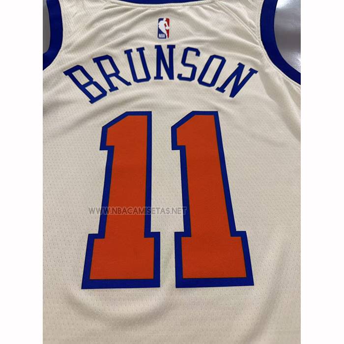 Camiseta New York Knicks Jalen Brunson NO 11 Ciudad 2025-26 Crema